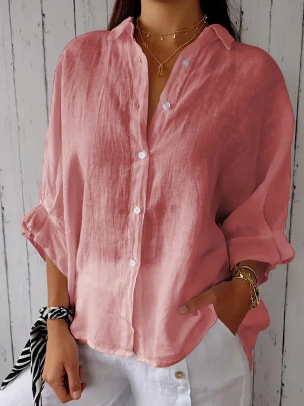 Blusa Lino Suelta para Mujer Verano en Rosa