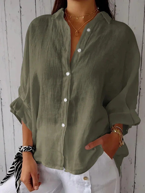 Blusa Lino Suelta para Mujer Verano en Verde