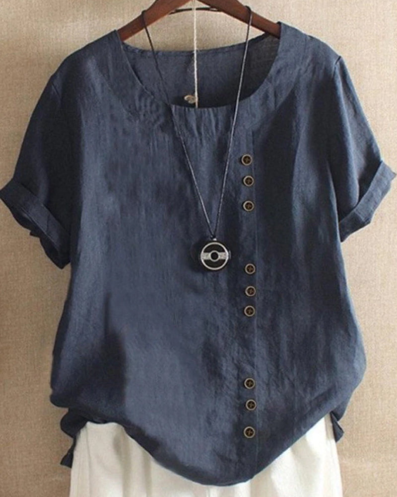 Blusa Mujer Casual de Verano Manga Corta en Azul oscuro