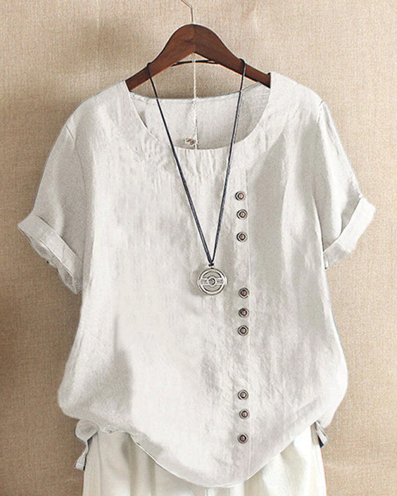 Blusa Mujer Casual de Verano Manga Corta en Blanco