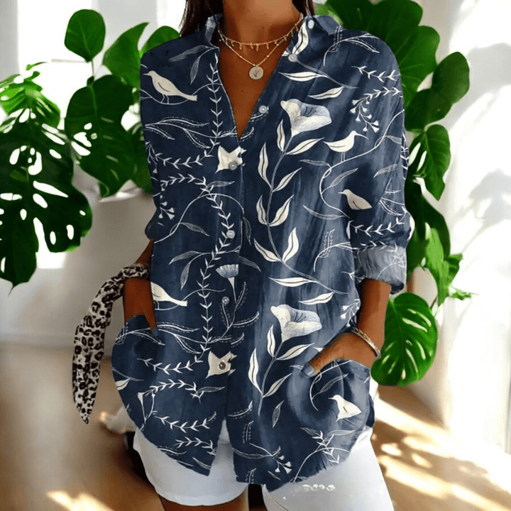 Blusa Mujer Elegante con Aire Vintage en Azul oscuro