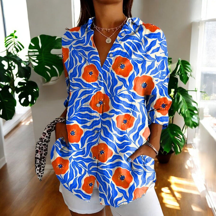 Blusa Mujer Elegante con Aire Vintage en Azul