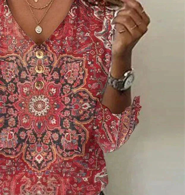 Blusa Mujer Estampado Boho Oriental para Verano en Rojo 3