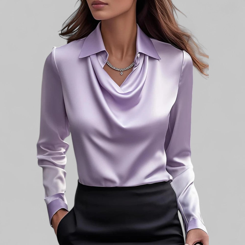 Blusa Satinada con Drapeado para Eventos en Morado