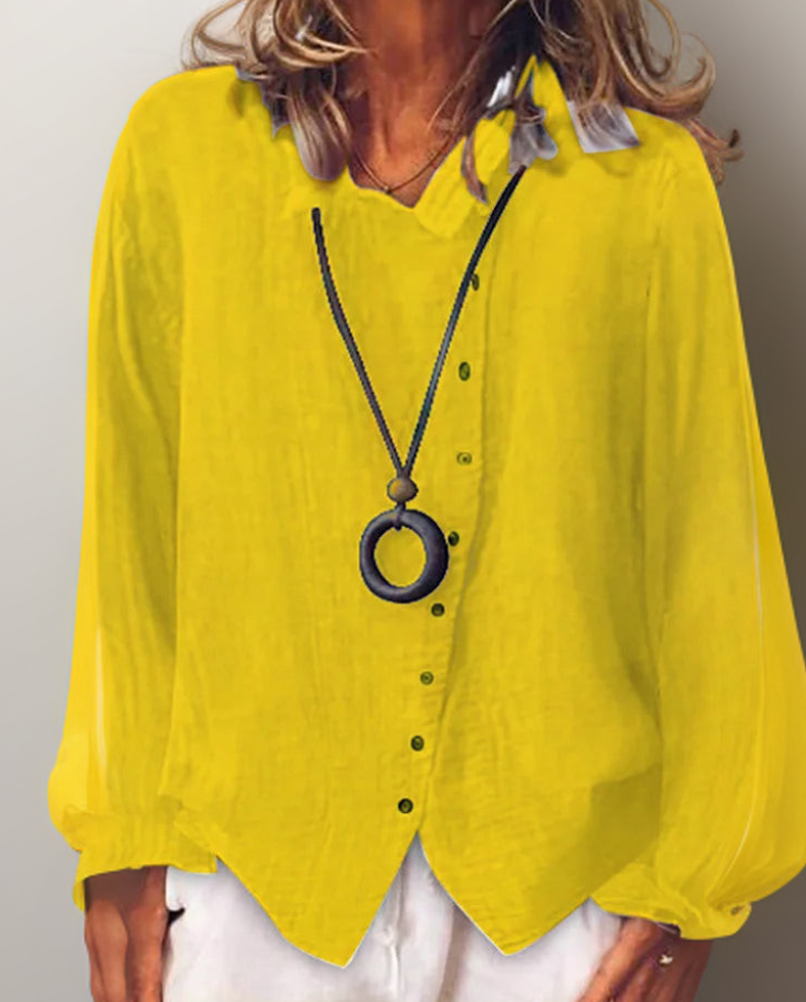 Camisa de Lino Ligera Manga Larga en Amarillo
