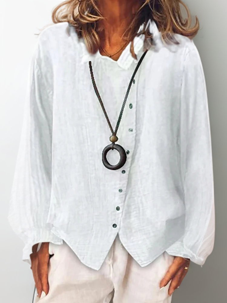 Camisa de Lino Ligera Manga Larga en Beige