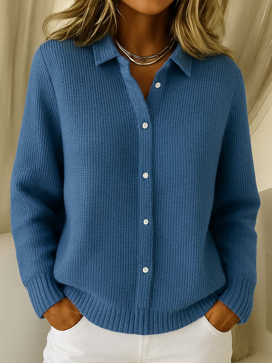 Cardigan de Punto Casual Versátil en Azul oscuro