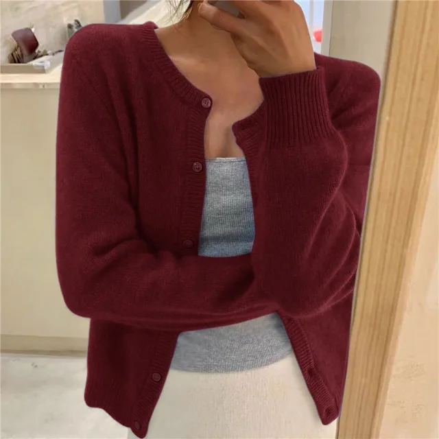 Cardigan de Punto Elegante para Mujer en Vino