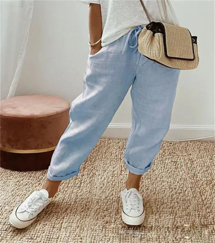 Cómodos pantalones de lino en Azul