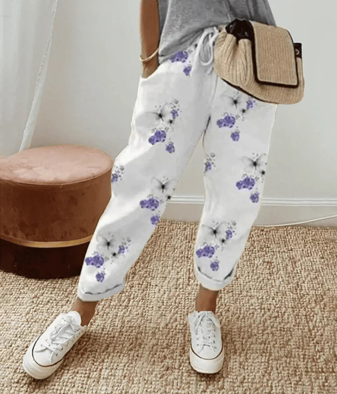 Cómodos pantalones de lino en Blumenmuster