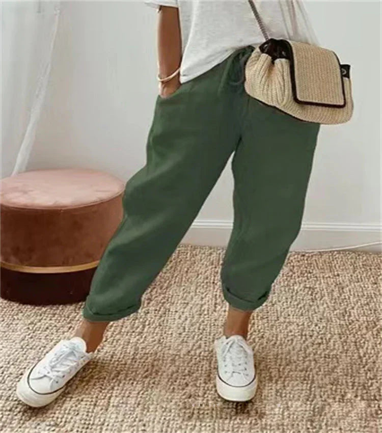 Cómodos pantalones de lino en Verde