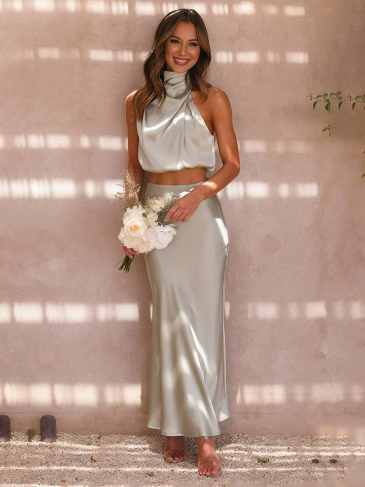Conjunto de Dos Piezas para Invitada de Boda de Verano en Pastel green 1