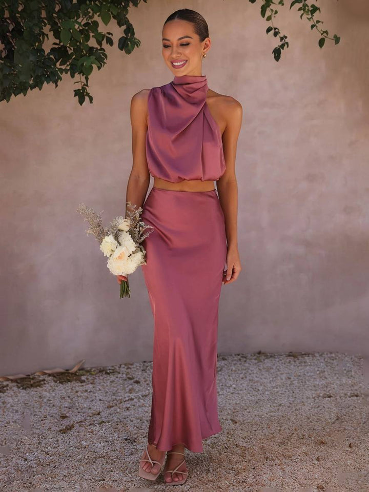 Conjunto de Dos Piezas para Invitada de Boda de Verano en Raspberry