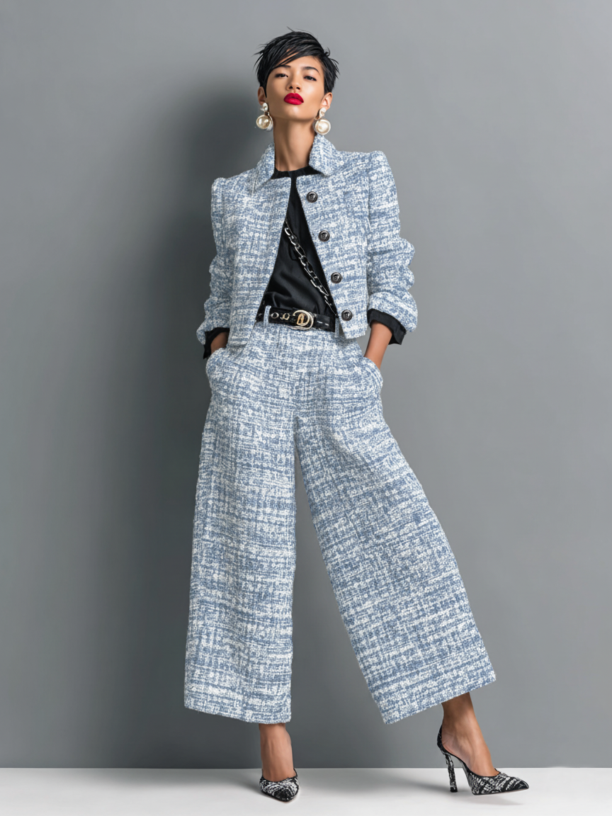 Conjunto Elegante Chic de Mujer en Azul