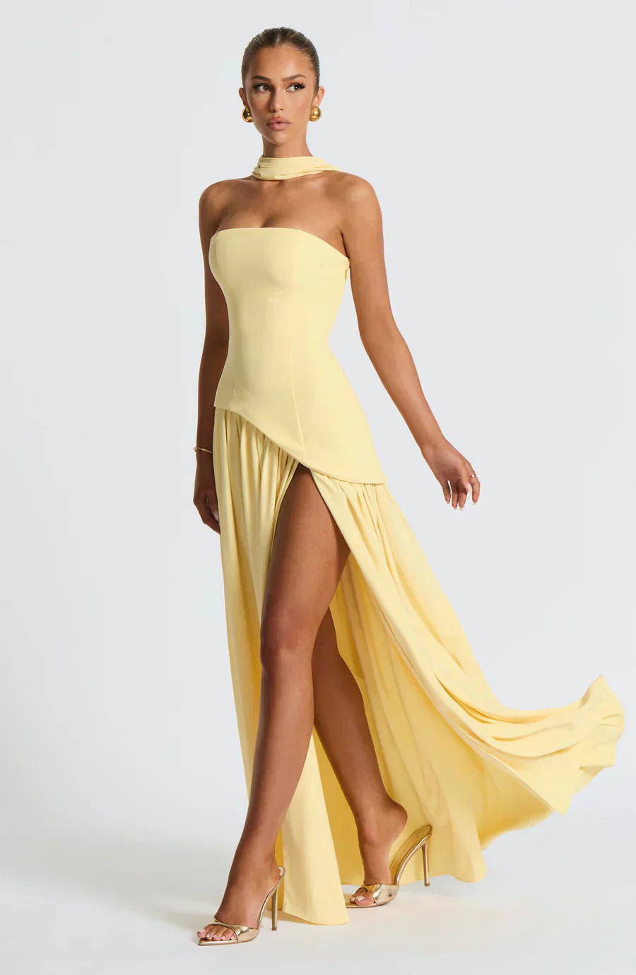 Damen Asymmetrisches Maxi Kleid für en Amarillo