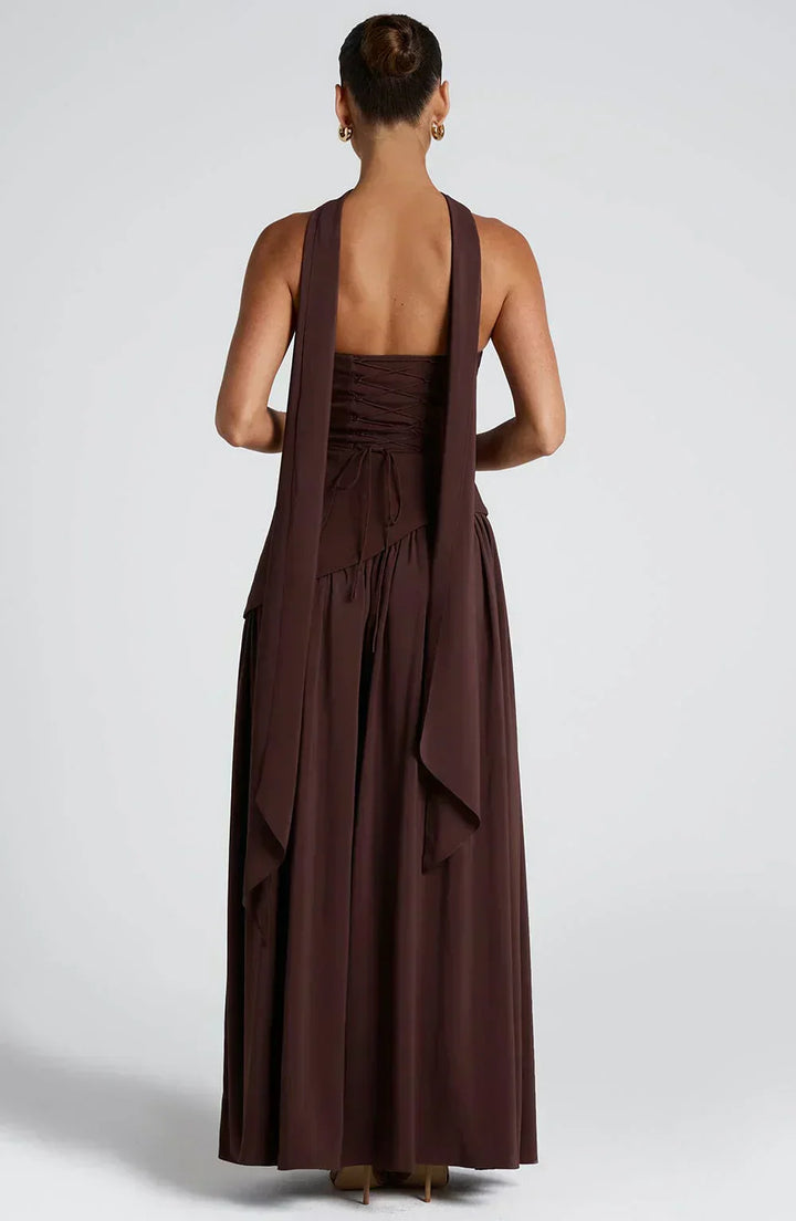 Damen Asymmetrisches Maxi Kleid für en Marrón 3