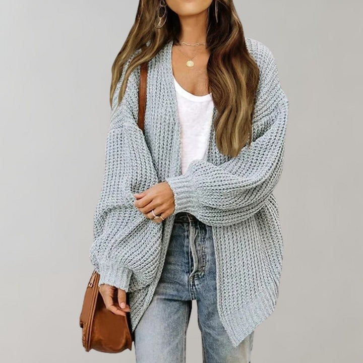 Damen Freizeit-Strickjacke mit offener Vorderseite en Gris