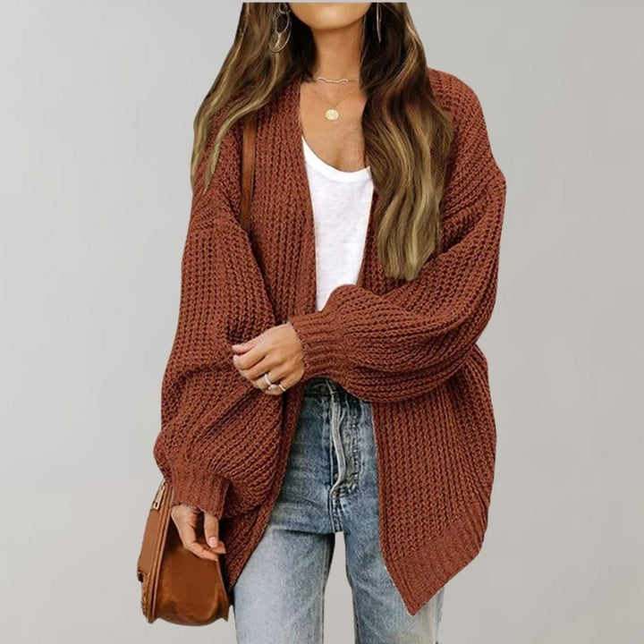Damen Freizeit-Strickjacke mit offener Vorderseite en Kaffee