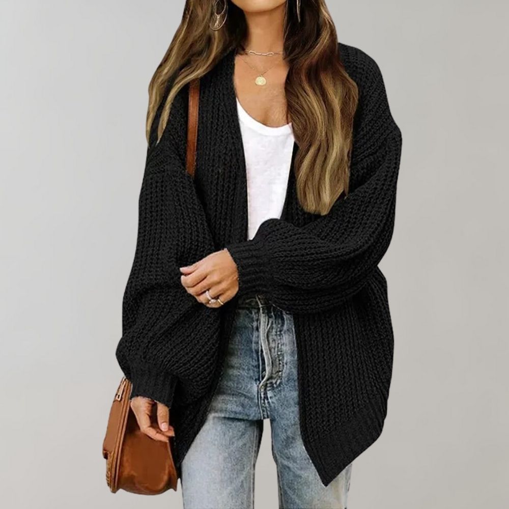 Damen Freizeit-Strickjacke mit offener Vorderseite en Negro