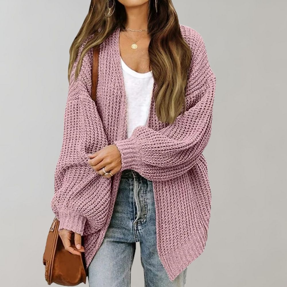 Damen Freizeit-Strickjacke mit offener Vorderseite en Rosa