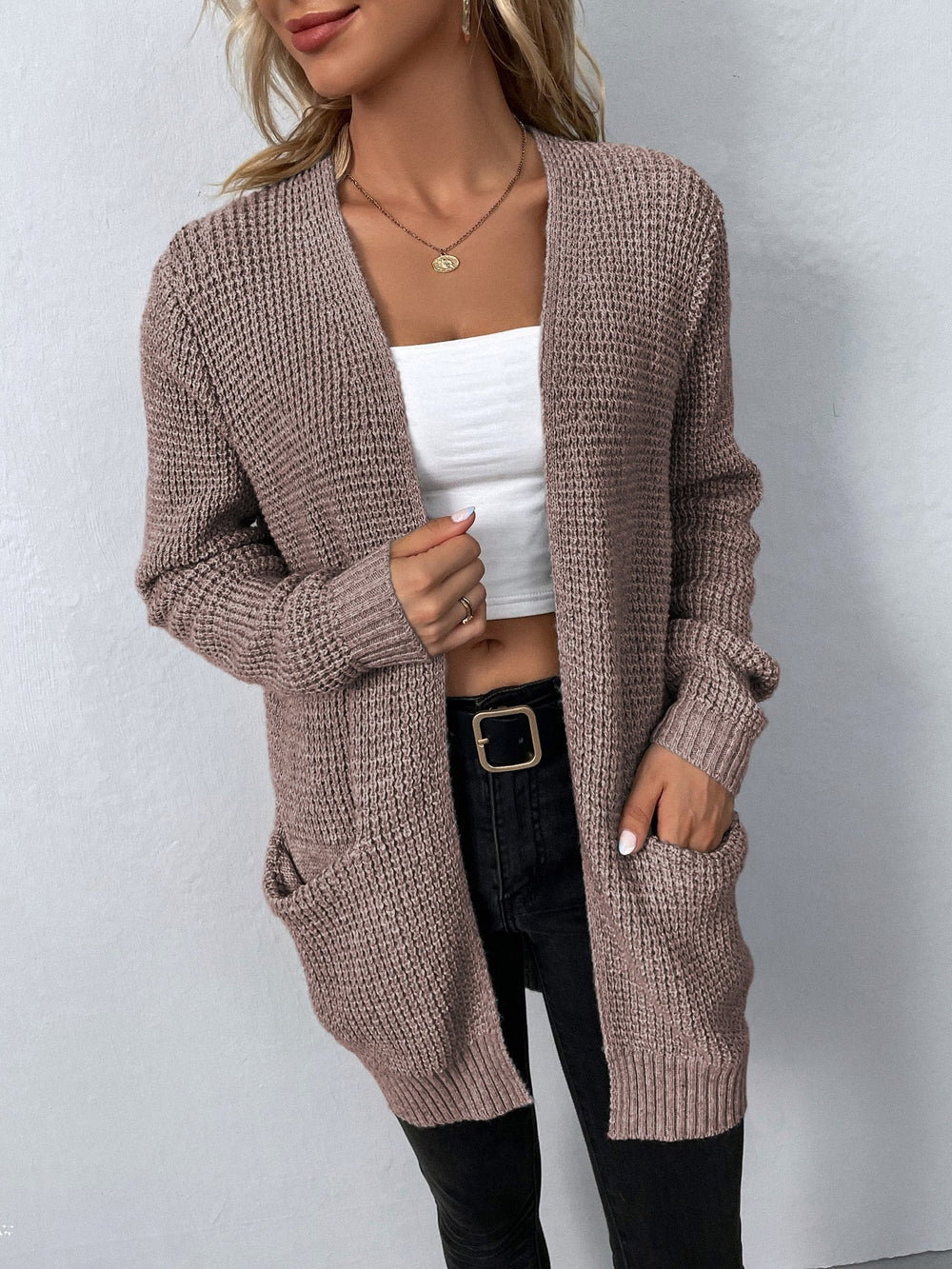 Damen Langärmlige Strickjacke mit offener en Hellrosa