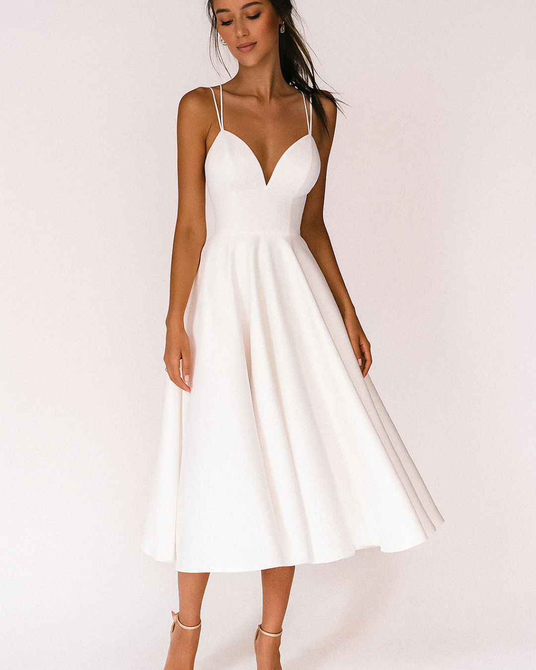 Damen Träger Midi Kleid für en Blanco