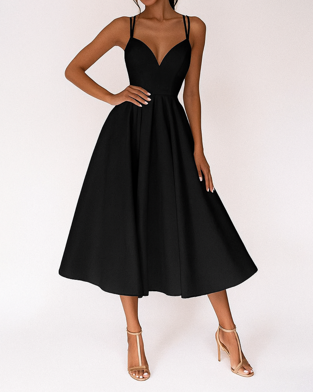 Damen Träger Midi Kleid für en Negro