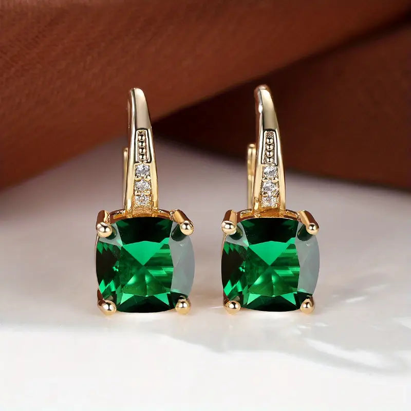 Pendientes de Aro de Piedra Mística Elegante en Color oro
