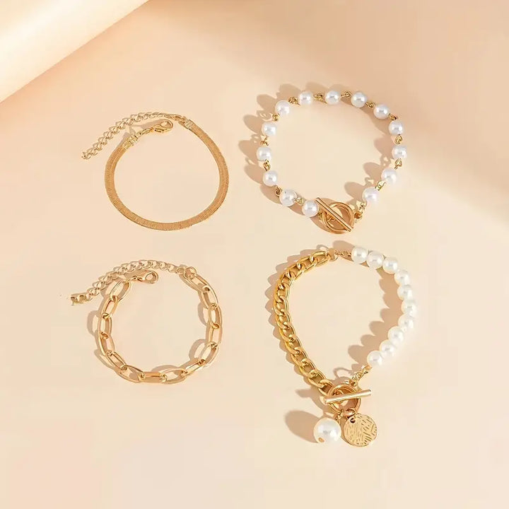 Conjunto de Pulseras Elegantes de 4 Piezas – Serpiente, y Eslabones