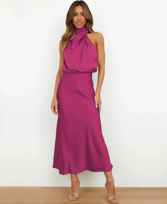 Elegant Midi Dress weddingguest dress en Rosa