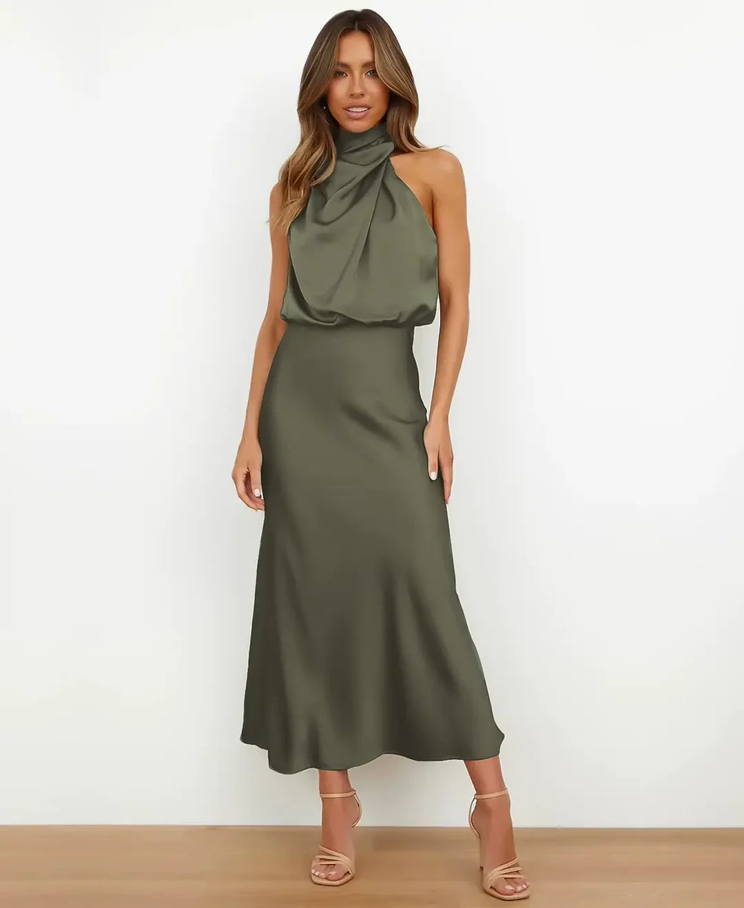 Elegant Midi Dress weddingguest dress en Verde