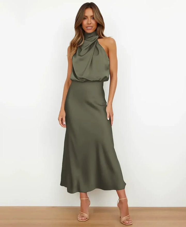 Elegant Midi Dress weddingguest dress en Verde