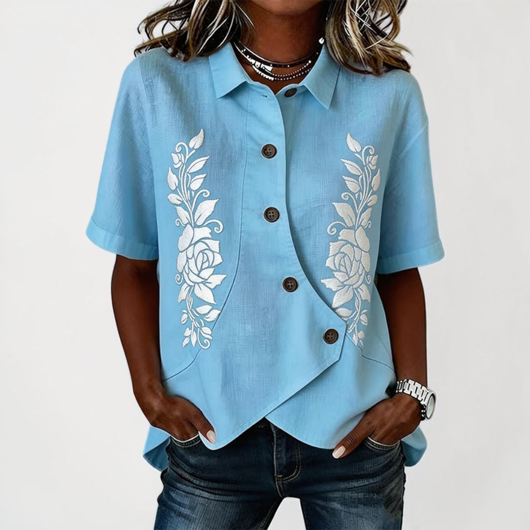 Elegante Camisa de Lino Clásica en Azul claro