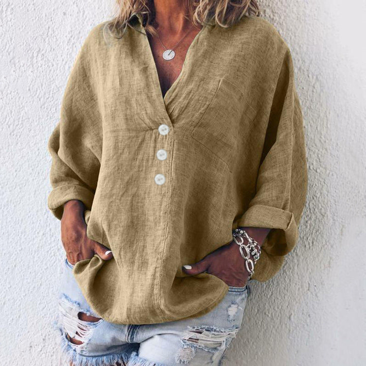 Elegante Pullover de Mujer Lino Algodón en Caqui