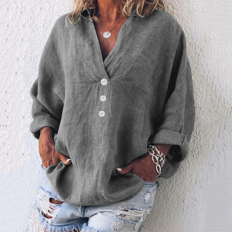 Elegante Pullover de Mujer Lino Algodón en Gris