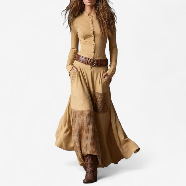 Elegante Versátil Vestido de Otoño en Aprikose