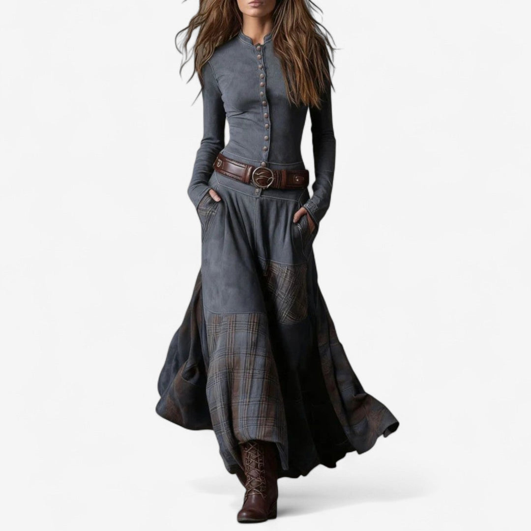 Elegante Versátil Vestido de Otoño en Gris
