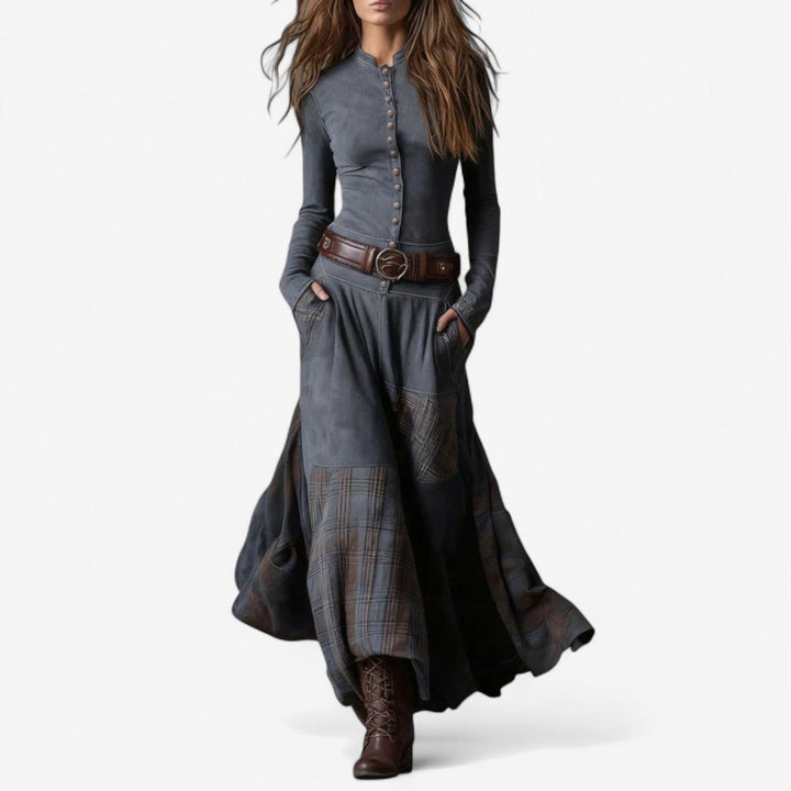 Elegante Versátil Vestido de Otoño en Gris