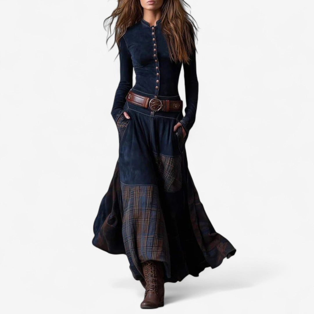 Elegante Versátil Vestido de Otoño en Königsblau