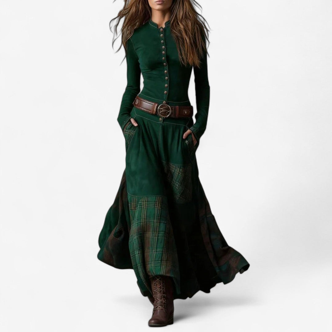 Elegante Versátil Vestido de Otoño en Verde