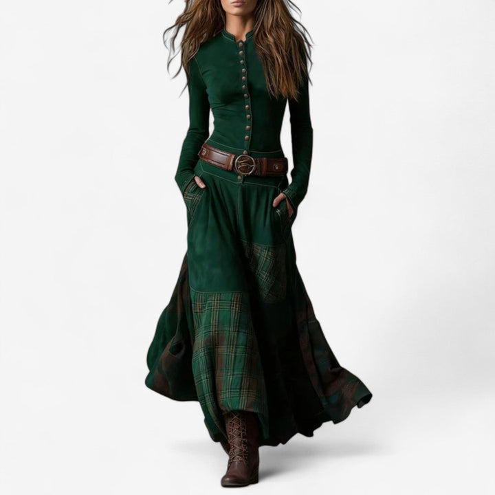 Elegante Versátil Vestido de Otoño en Verde