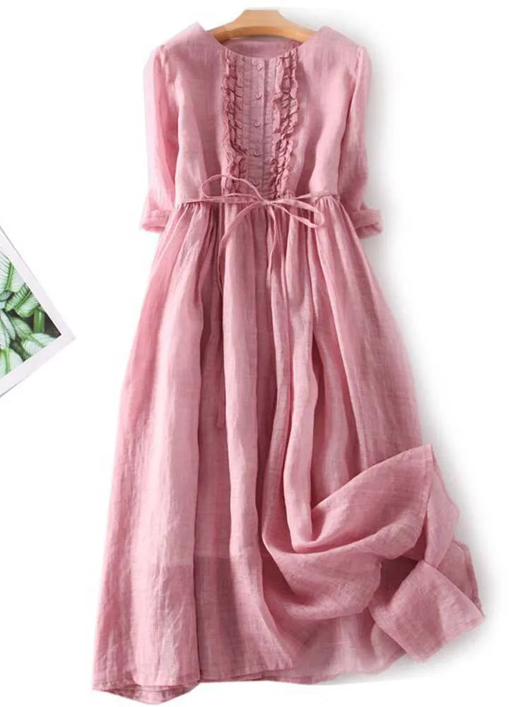 Elegante vestido de lino para el verano en Rosa