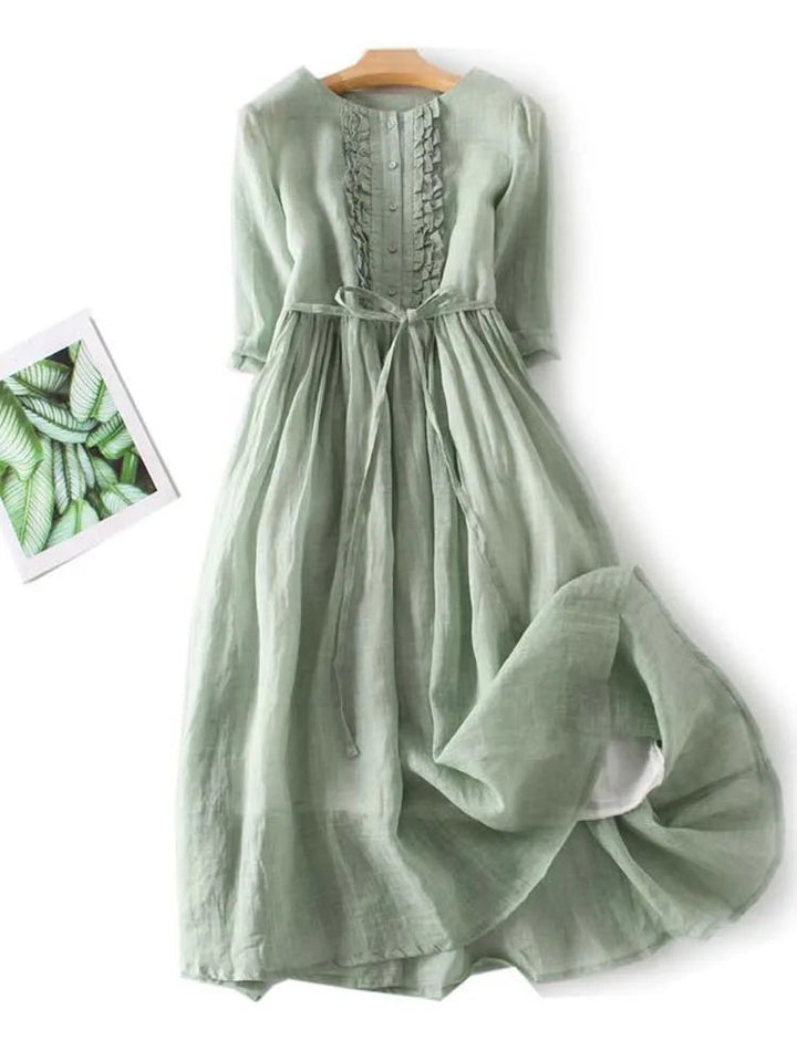 Elegante vestido de lino para el verano en Verde