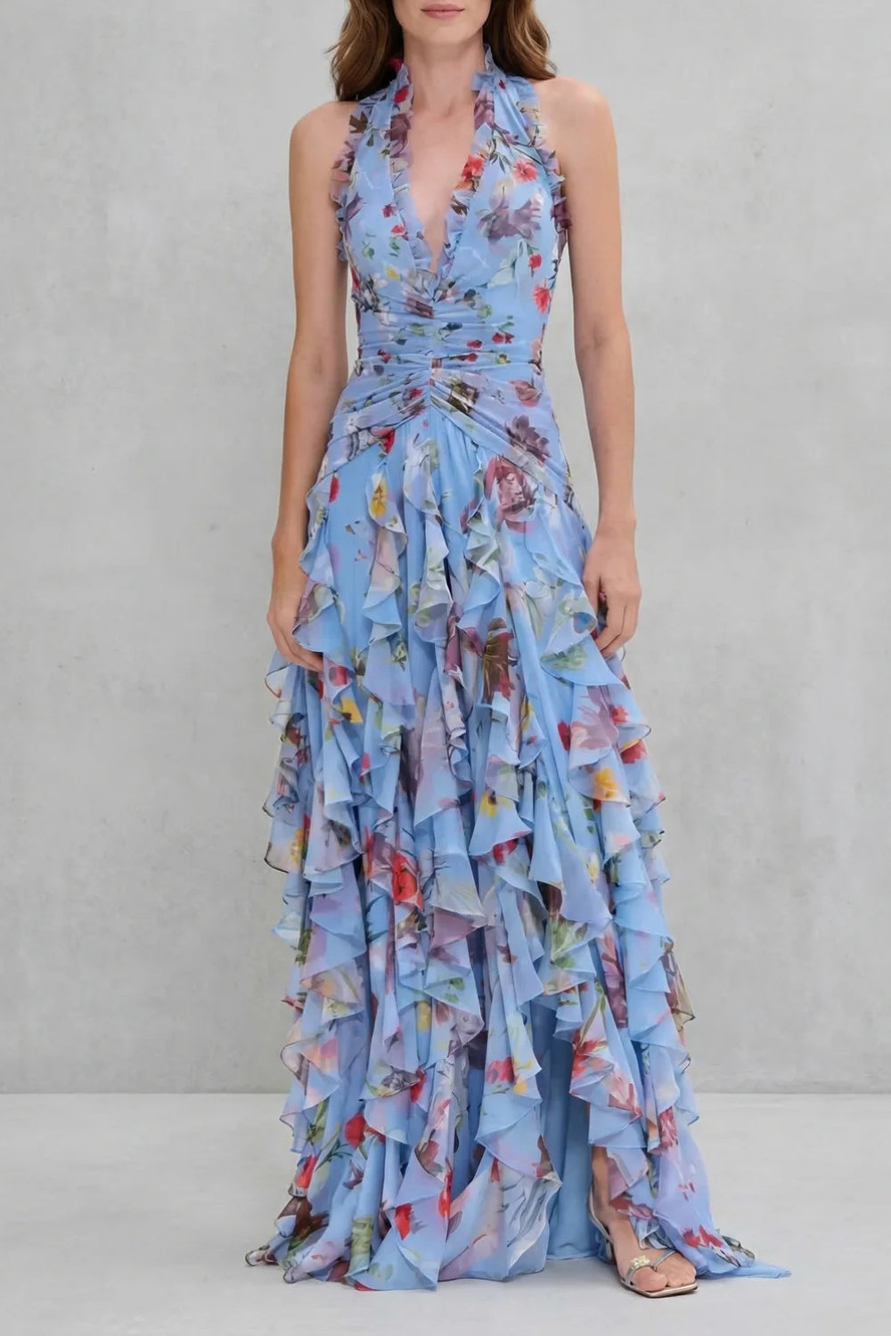 Elegante Vestido Halter Maxi en Azul
