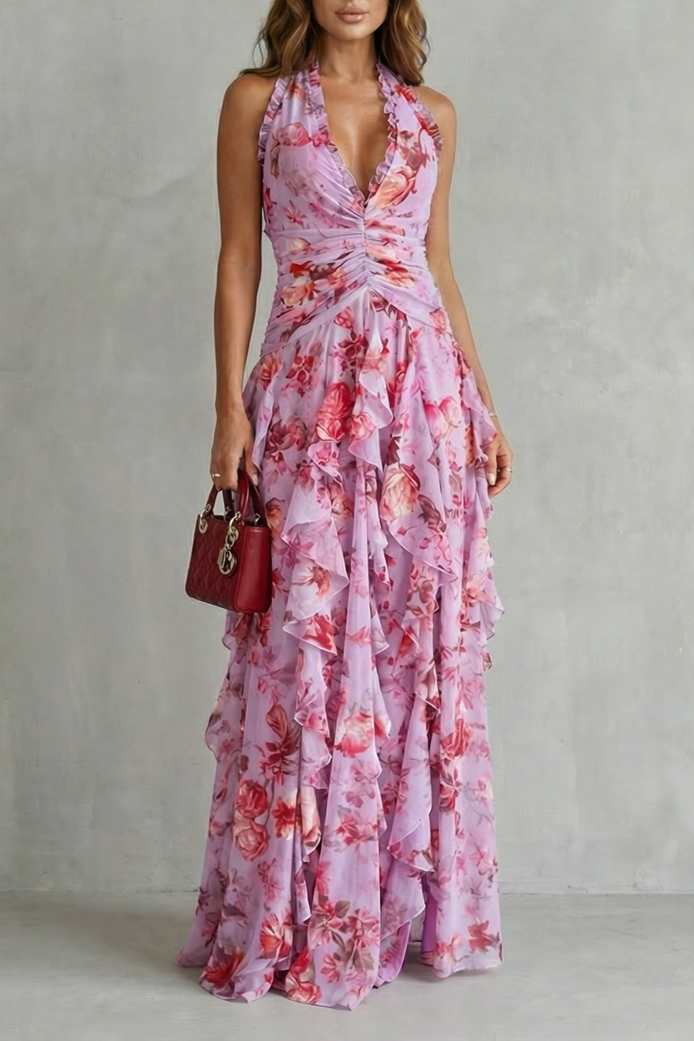 Elegante Vestido Halter Maxi en Rosa