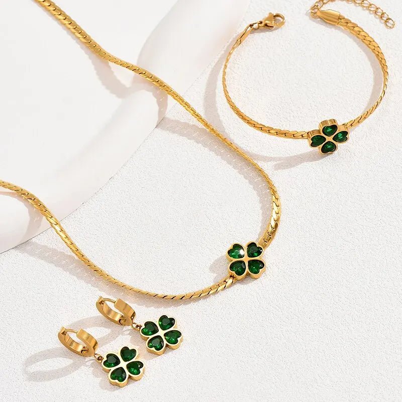 Conjunto de joyas de trébol de cuatro hojas