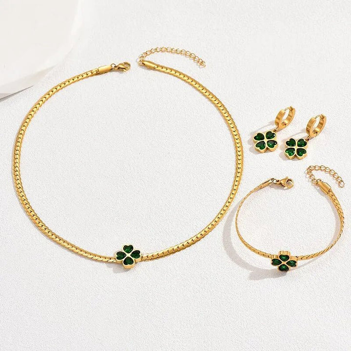 Conjunto de joyas de trébol de cuatro hojas