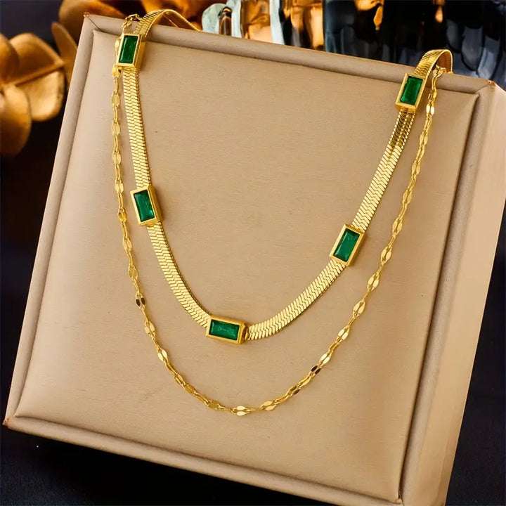 Collar Retro de Doble Capa Sorella Gem | Color oro