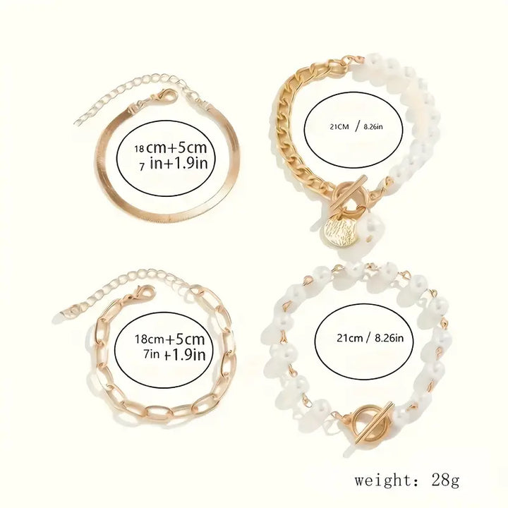 Conjunto de Pulseras Elegantes de 4 Piezas – Serpiente, y Eslabones