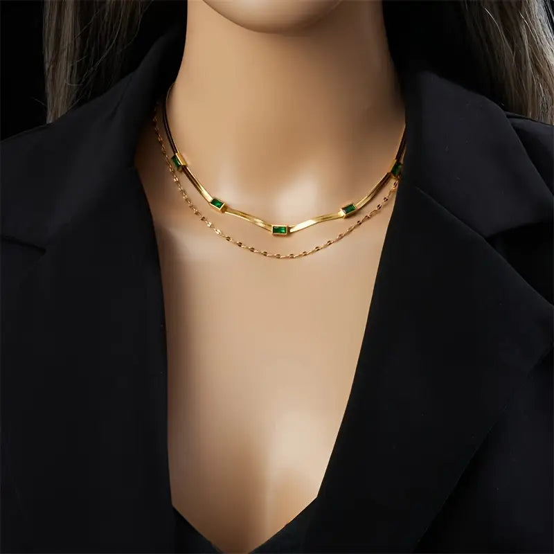 Collar Retro de Doble Capa Sorella Gem | Color oro